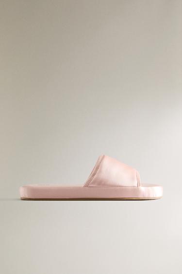 Zara SATEEN FLATFORM SLIDER SLIPPERS - Pink - Image 0
