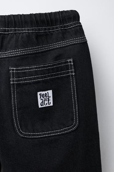 CONTRAST STRAIGHT JEANS - Black by Zara - Image 3