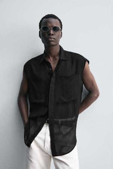 SEMI-SHEER SHIRT WITH POCKETS - Black by Zara - Image 4