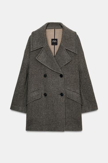 MANTEAU EN LAINE À BOUTONNAGE CROISÉ ZW COLLECTION - Marron chiné de Zara - Image 1