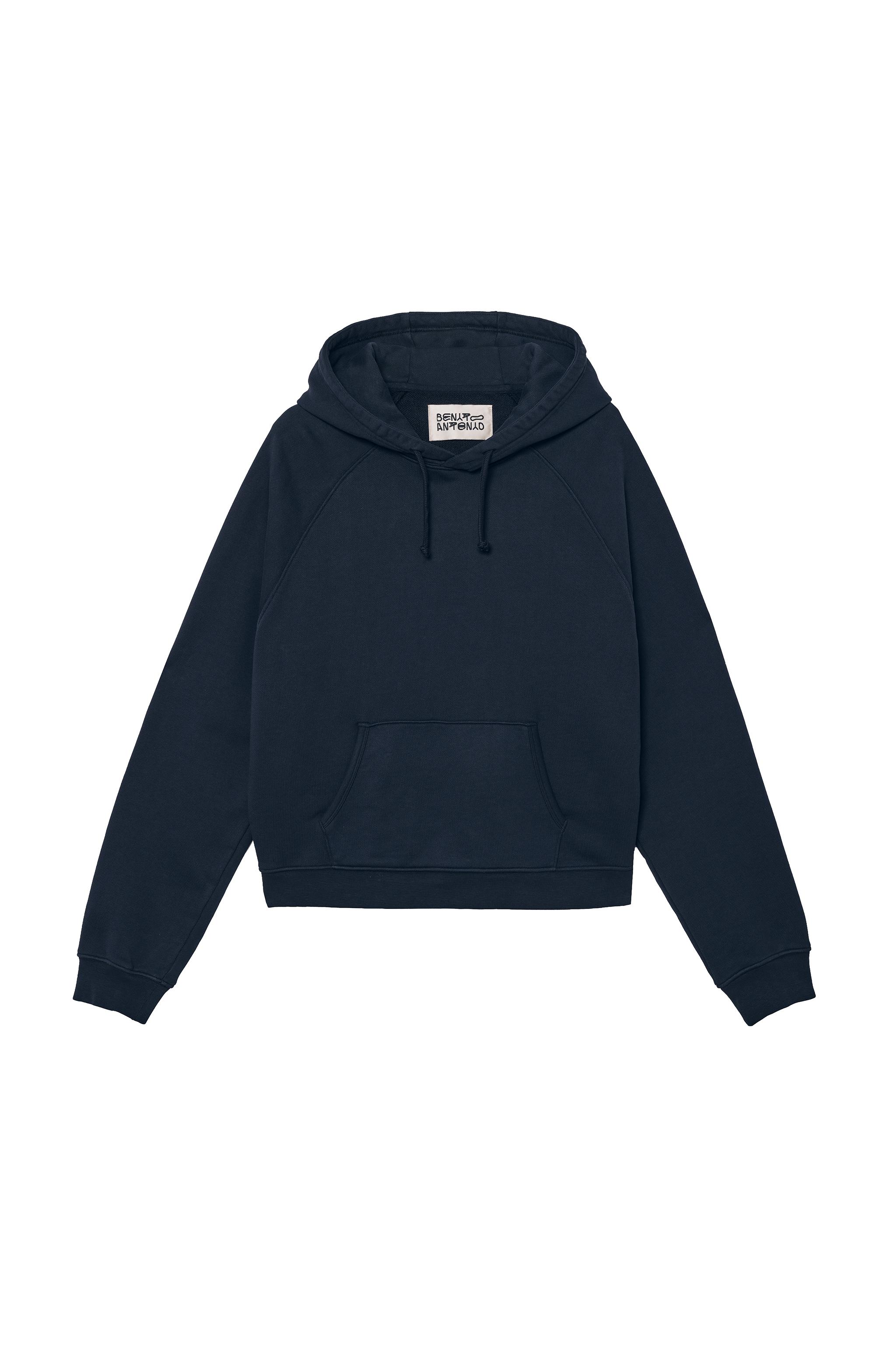 EMBROIDERED LOGO HOODIE SWEATSHIRT — Navy blue