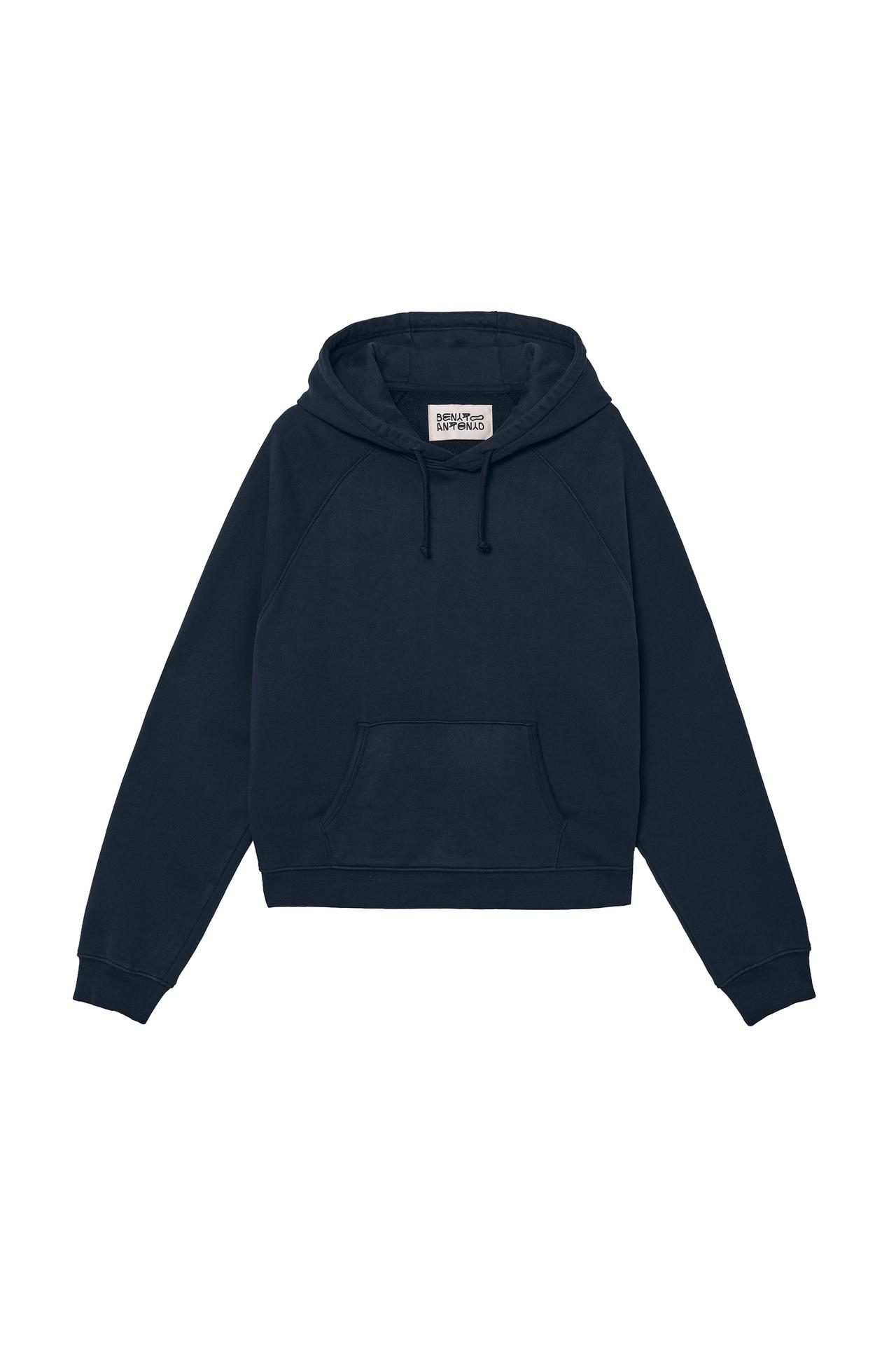 EMBROIDERED LOGO HOODIE SWEATSHIRT — Navy blue