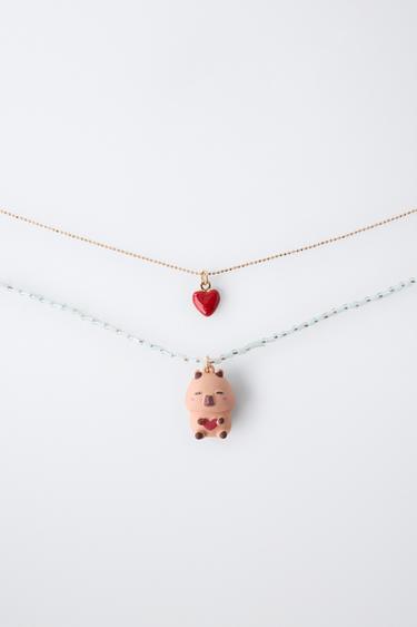 PACK OF TWO BEADED CAPYBARA CAPYFUN © NECKLACES - Brown by Zara