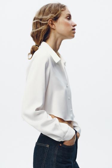 CHEMISE COURTE EN SATIN - Blanc de Zara - Image 2