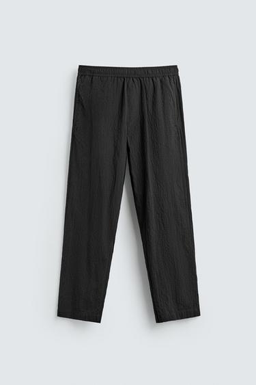 Zara 標準版紋理長褲 - 黑色 - 圖片 0