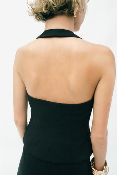 Zara HALTER TUXEDO WAISTCOAT - Black