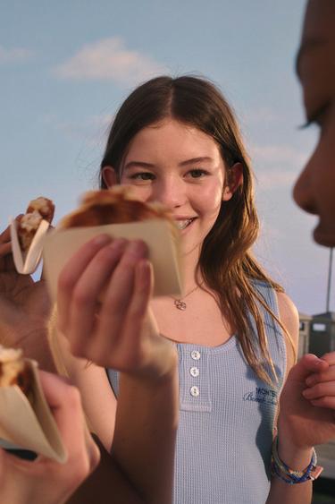 TEXT PRINT WAFFLE TOP - Light blue by Zara