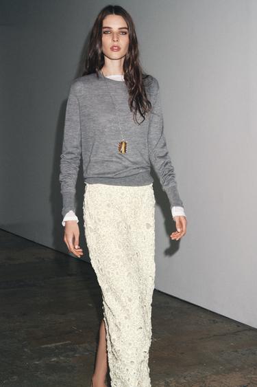 ZW COLLECTION BEADED MIDI SKIRT - Ecru by Zara