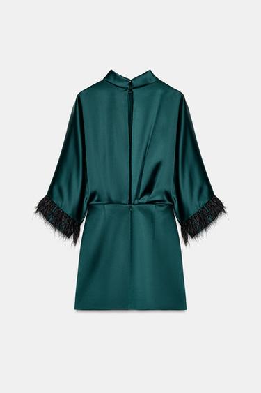 SHORT SATIN FEATHER DRESS - Dark green by Zara