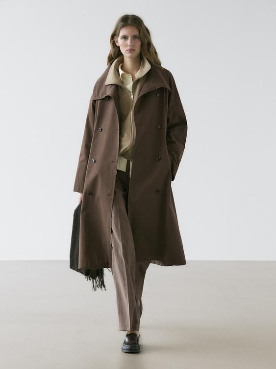 High collar trench coat