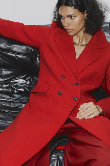WOOL BLEND DOUBLE-BREASTED COAT - Red by Zara