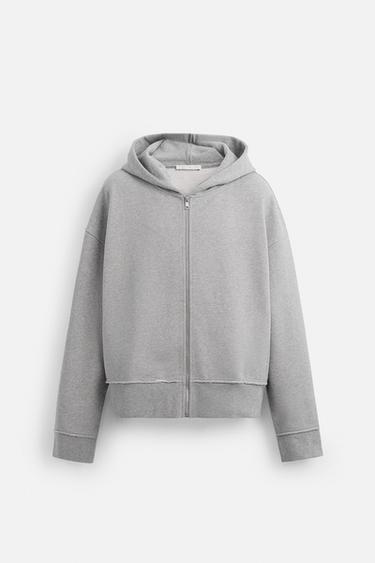 HOODIE WITH RAW EDGES - Grey marl by Zara
