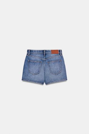 Zara Z1975 MOM FIT MID-RISE SHORTS - Blue