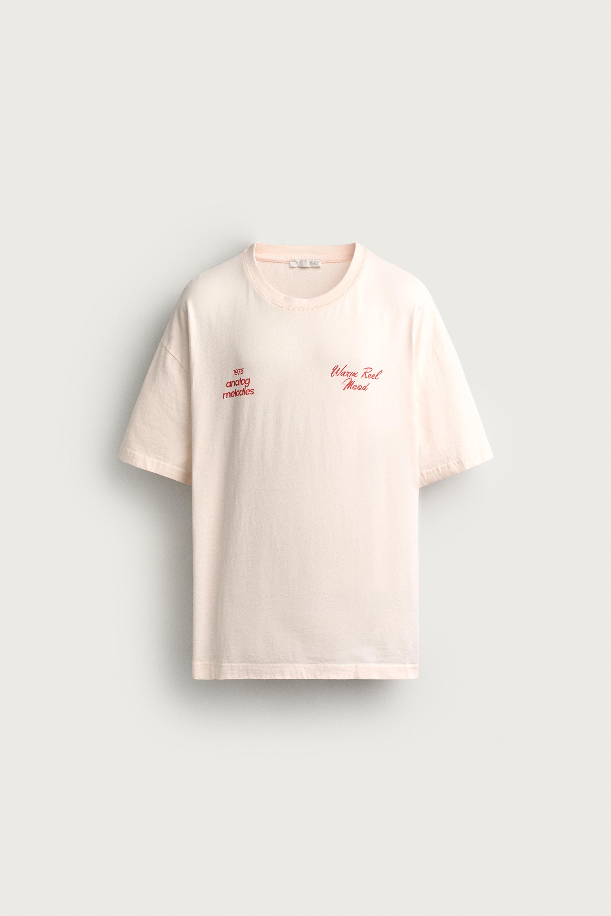 RELAXED FIT WASHED TEXT T-SHIRT — Pink