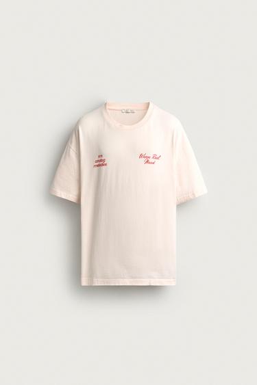 Zara RELAXED FIT WASHED TEXT T-SHIRT - Pink