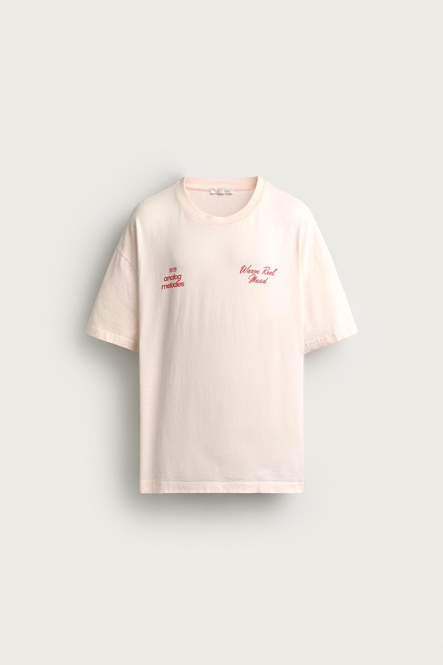 Мужская футболка Zara Relaxed Fit Washed Text, цвет: Розовый — фото 5