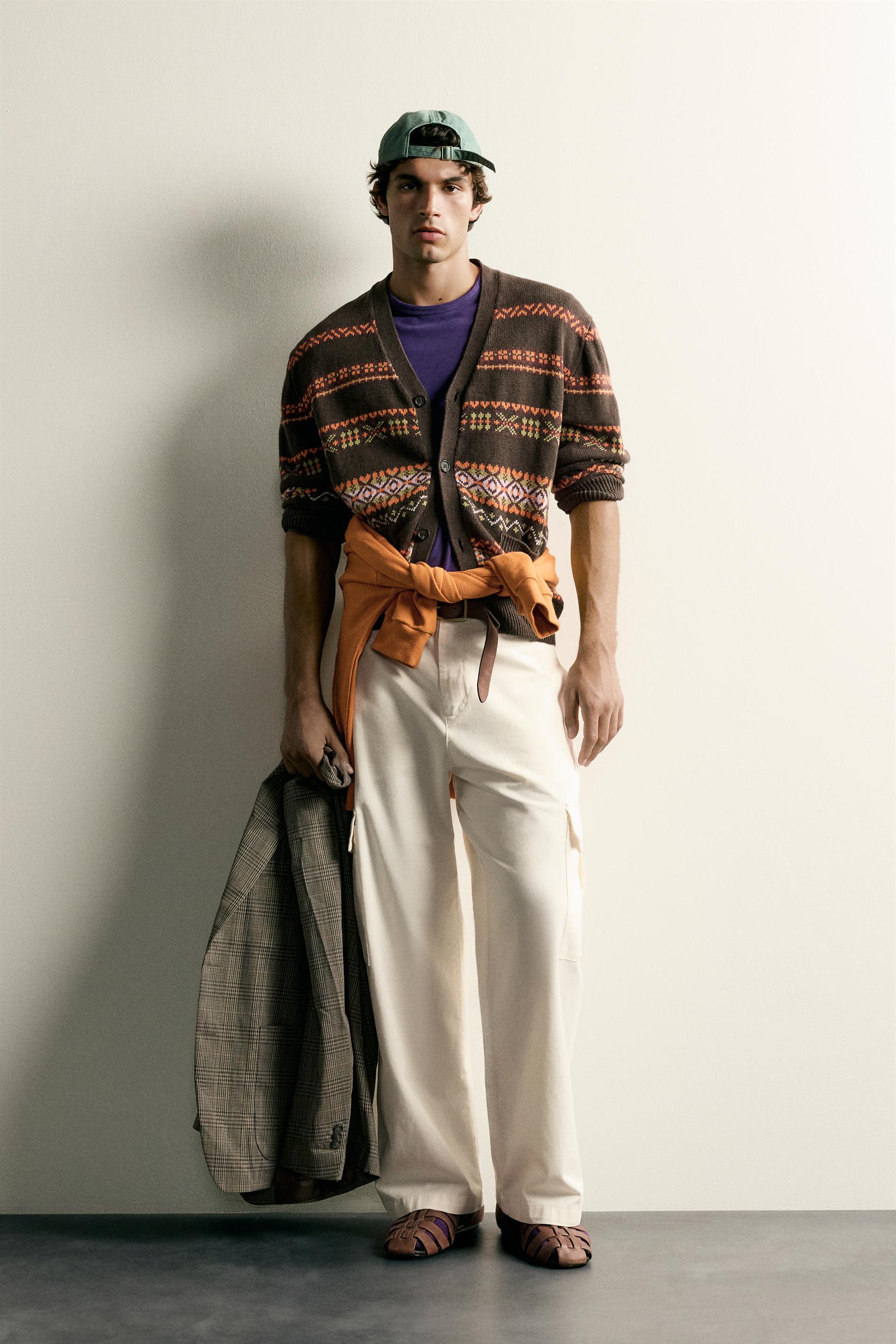 Cotton-Linen Jacquard Regular Fit Cardigan