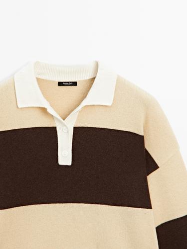 Zara Striped wool blend polo sweater - Yellow