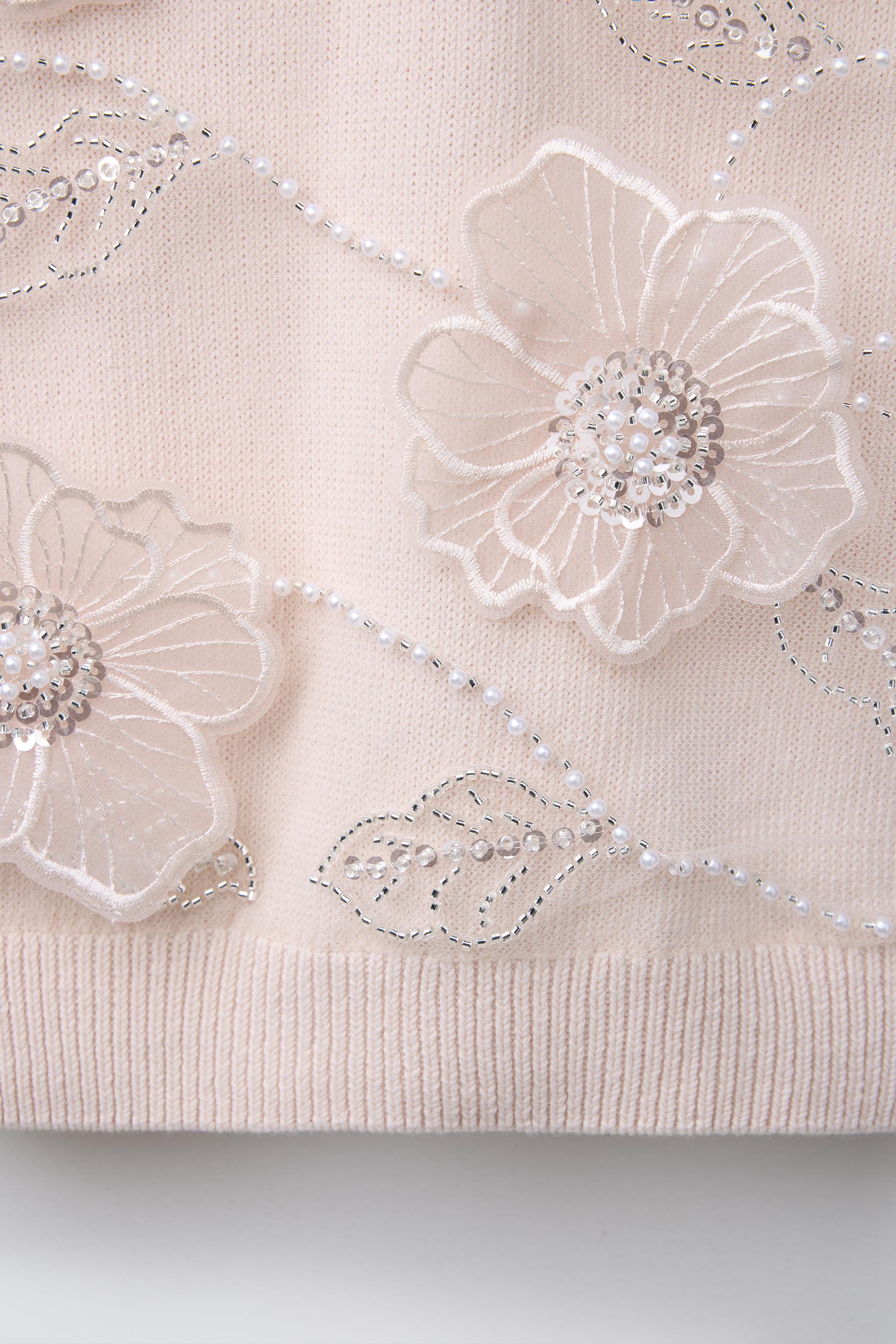 GILET EN MAILLE FLEURS BRILLANTS