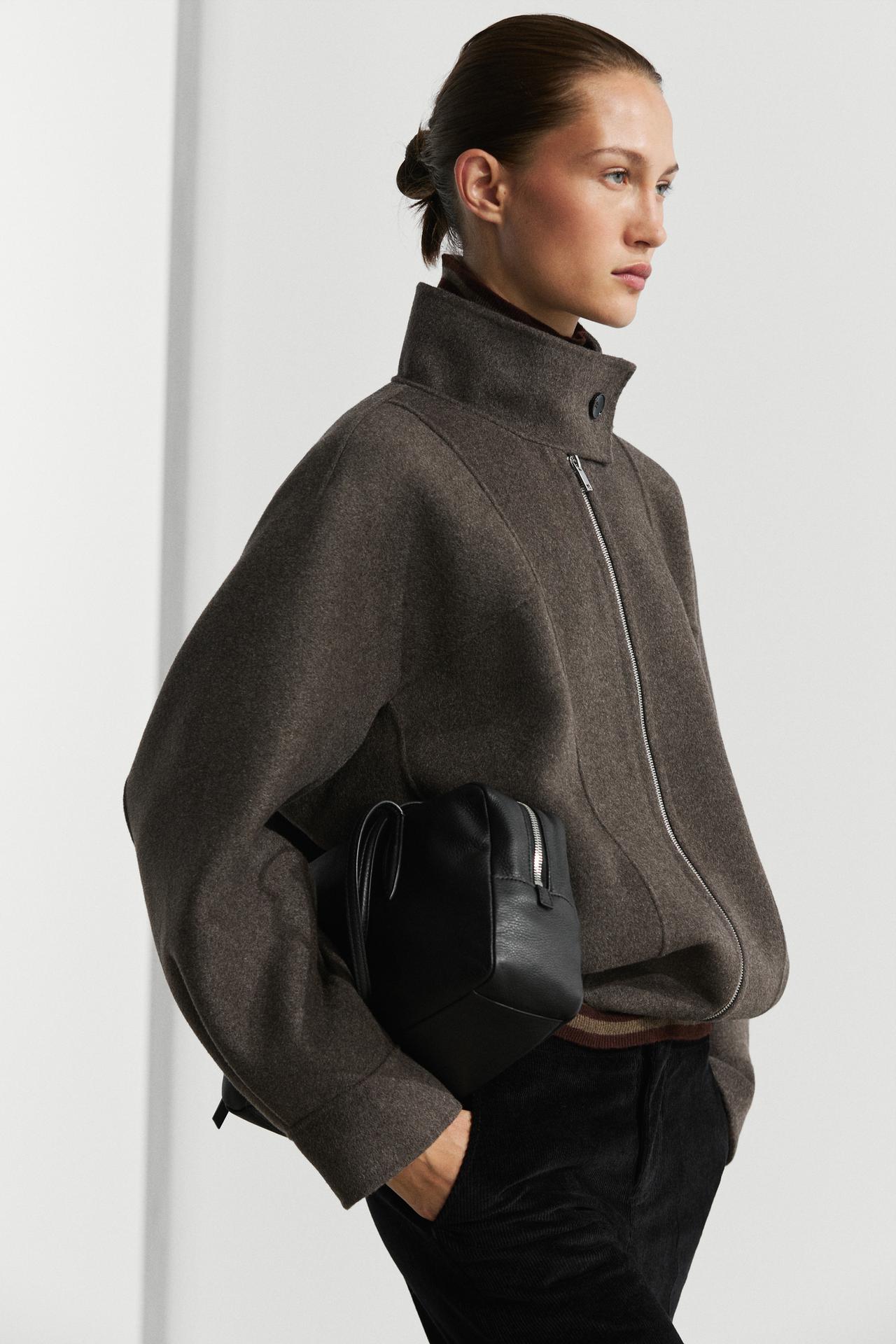 Wool blend bomber jacket — Brown