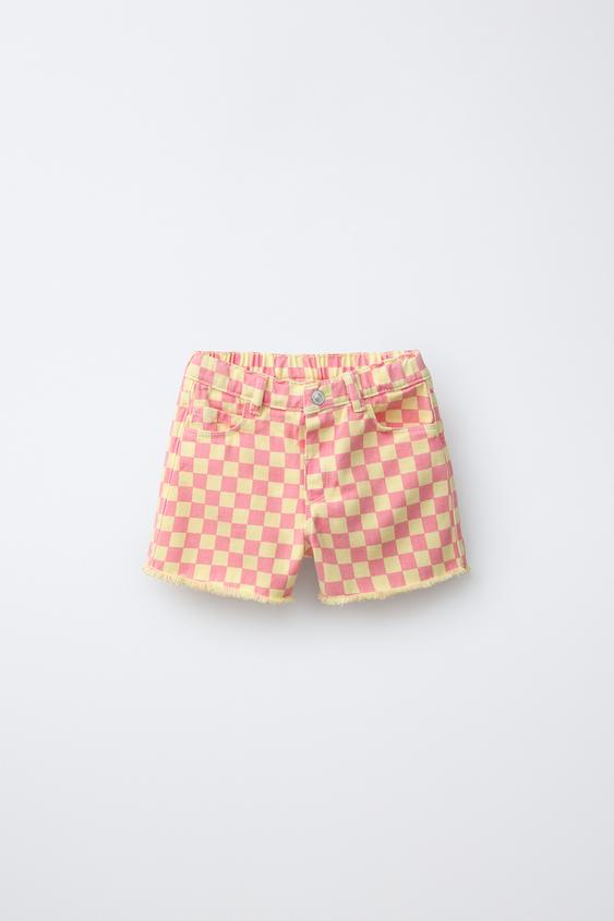 MOM FIT TWILL BERMUDA SHORTS WITH CHECK PRINT - Pink by Zara - Image 0
