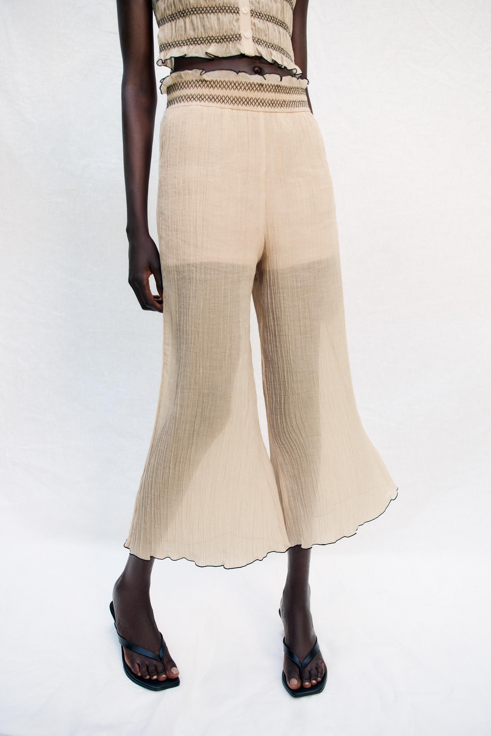 CULOTTES WITH CONTRASTING SEAMS — Sand