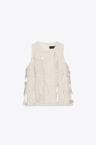 SHIMMER-EFFECT RUFFLED TOP - Pearl / Beige by Zara