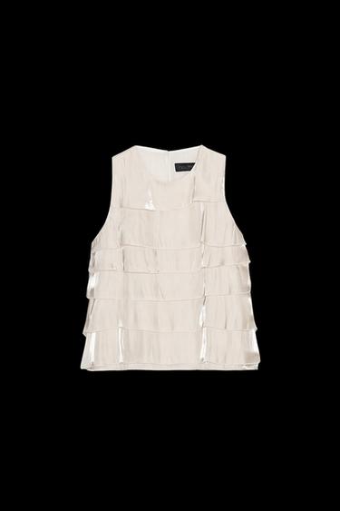 Zara SPARKLY EFFECT RUFFLED TOP - Pearl / Beige - Image 0