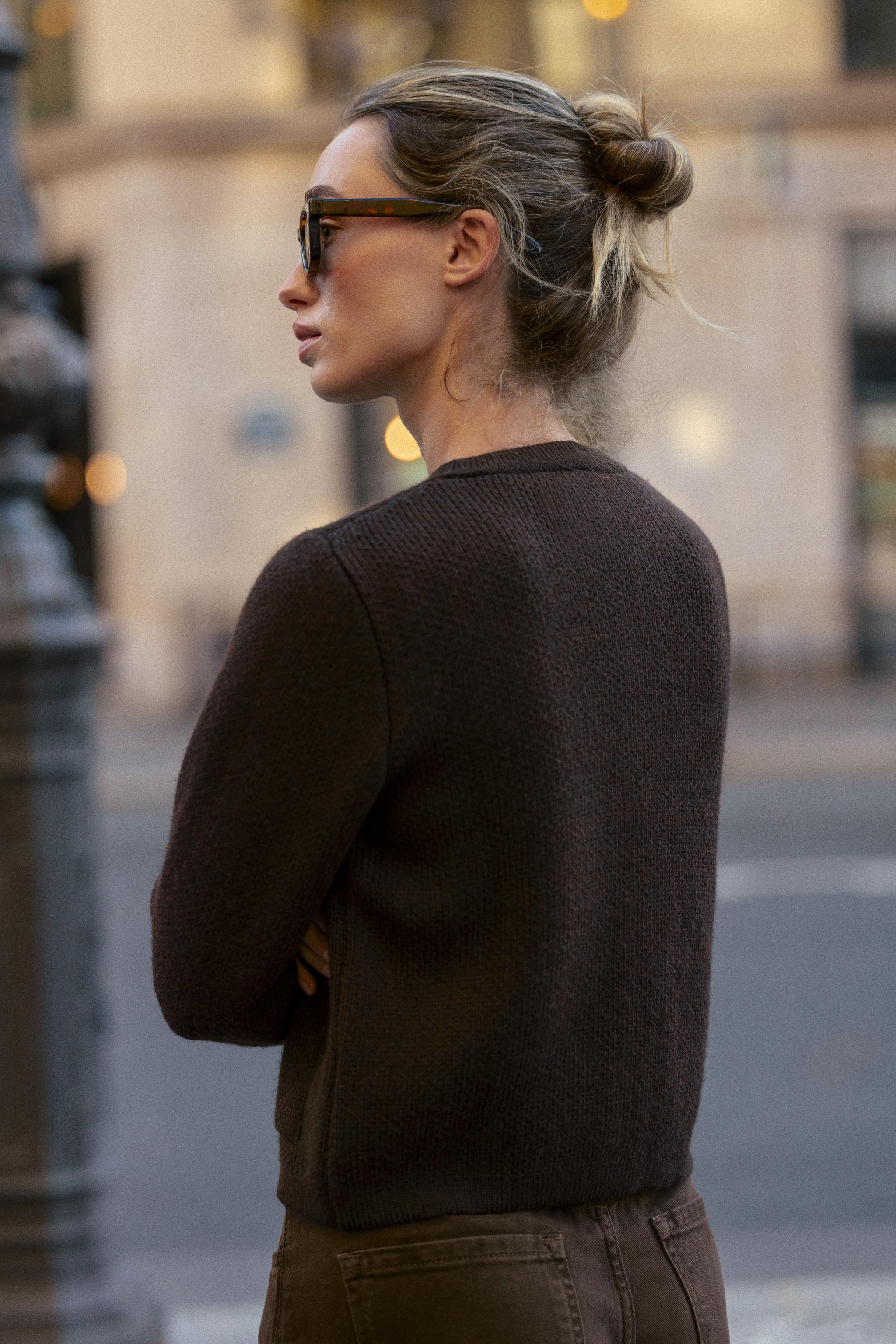 GOLDEN BUTTON KNIT CARDIGAN - Brown | ZARA Canada