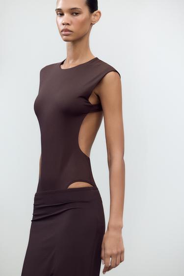 OPEN BACK POLYAMIDE BODYSUIT - Chocolate by Zara - Image 3