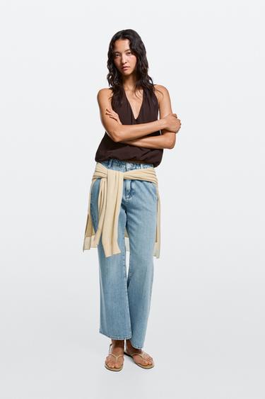 Jean flare cropped taille haute - Bleu d'eau de Zara - Image 0