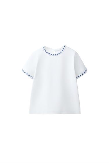 FLORAL T-SHIRT - Blue/White by Zara