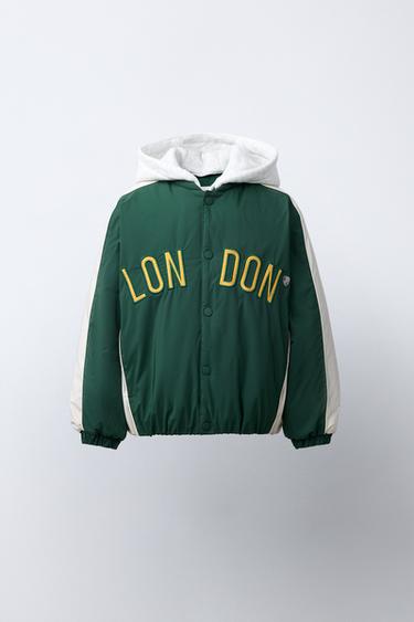 CAZADORA BOMBER CAPUCHA FELPA DESMONTABLE WATER REPELLENT - Verde de Zara