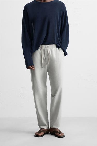 PANTALONI RELAX FIT COTONE - LINO - Grigio perla di Zara
