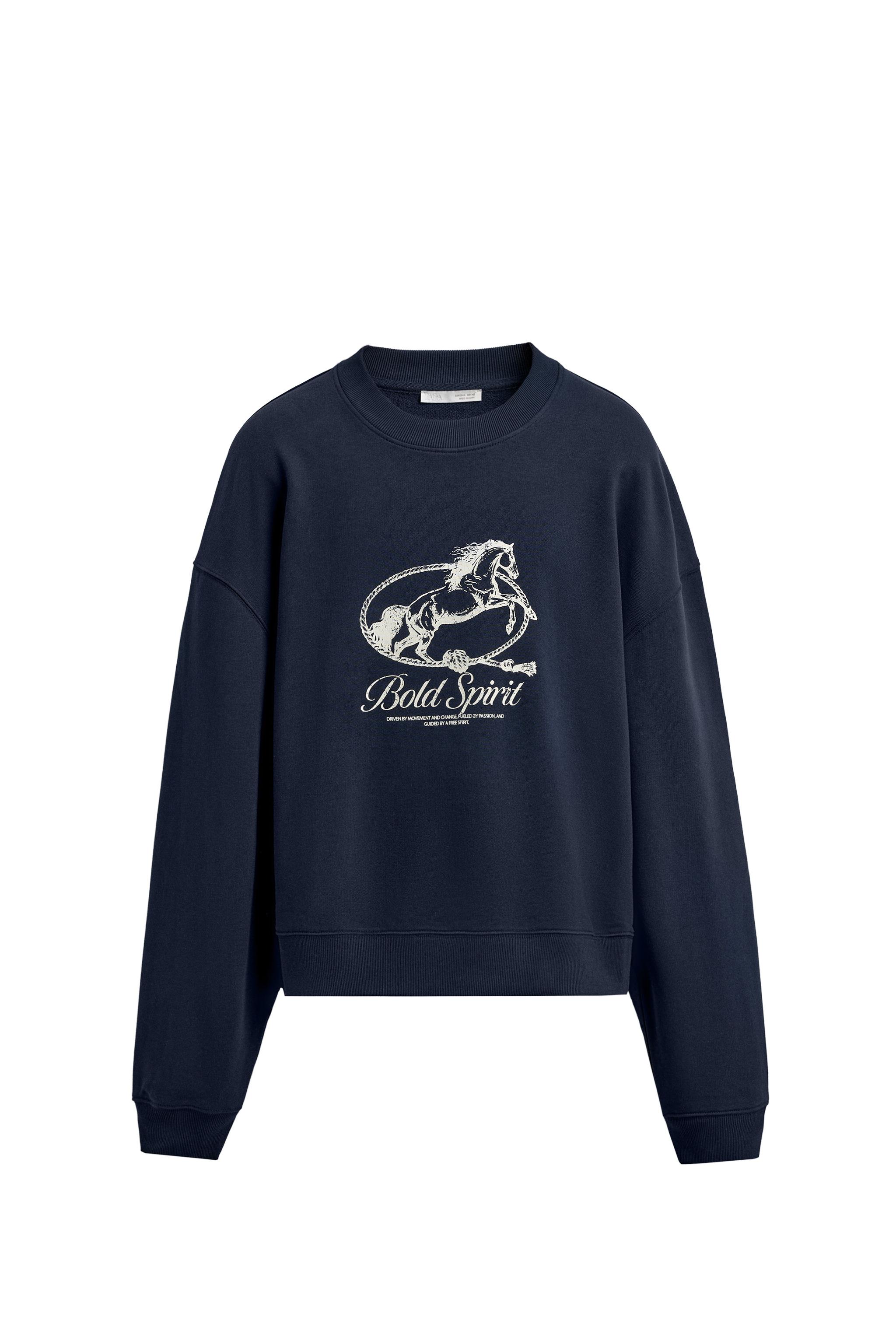 クルーネック馬プリントスウェットシャツ - ネイビーブルー | ZARA