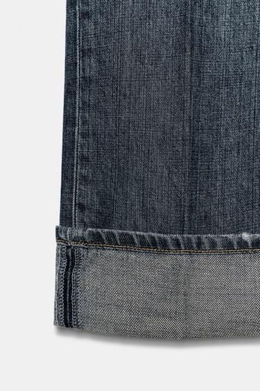 Zara MID-RISE FOLDED STRAIGHT LEG JEANS - Navy blue