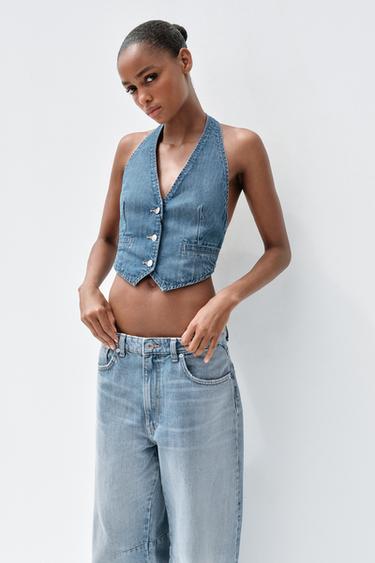TIE DENIM TOP - Blue by Zara