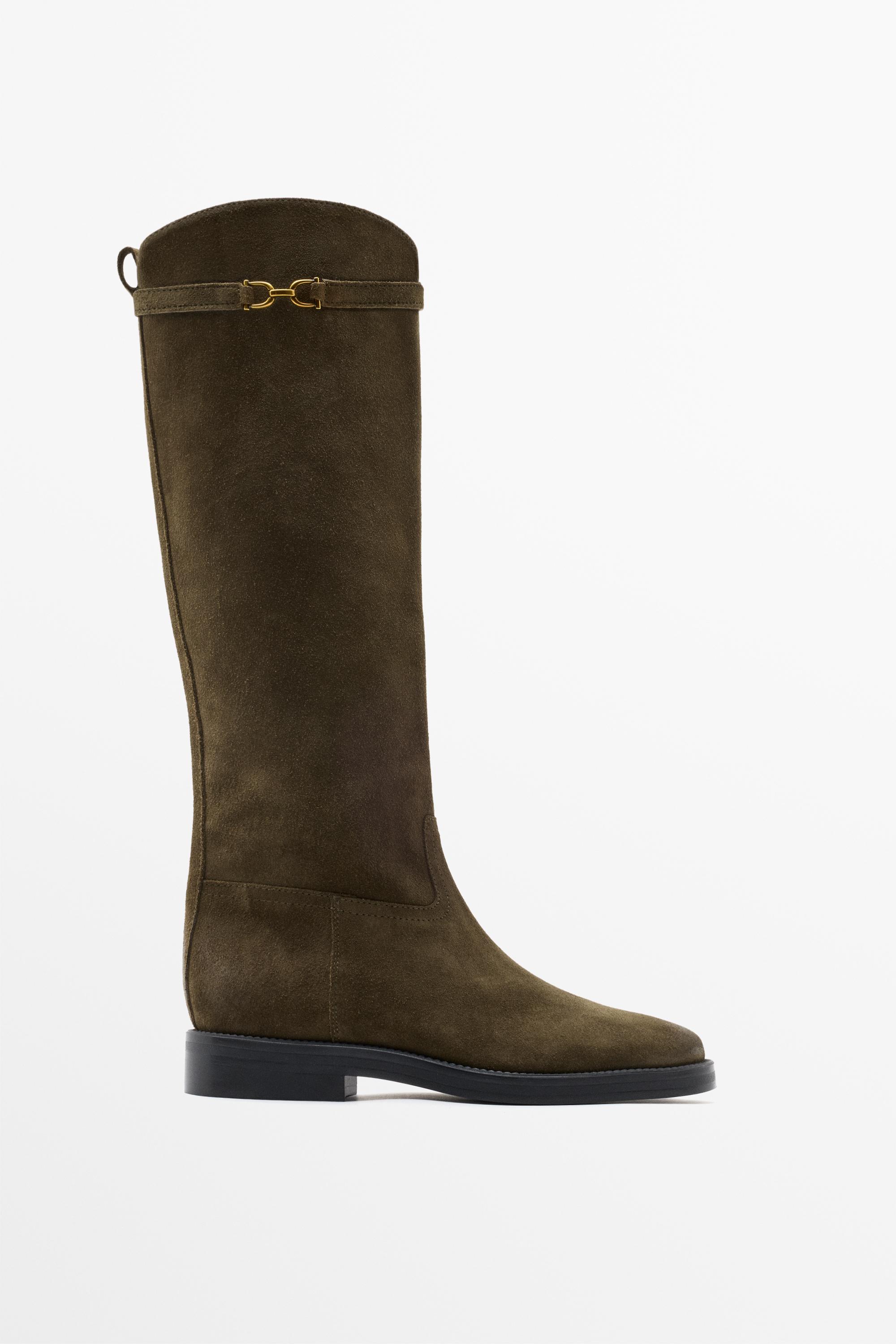 Oiled split suede riding boots — Sea green
