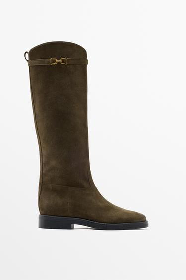 Zara Oiled split suede riding boots - Sea green - Image 0