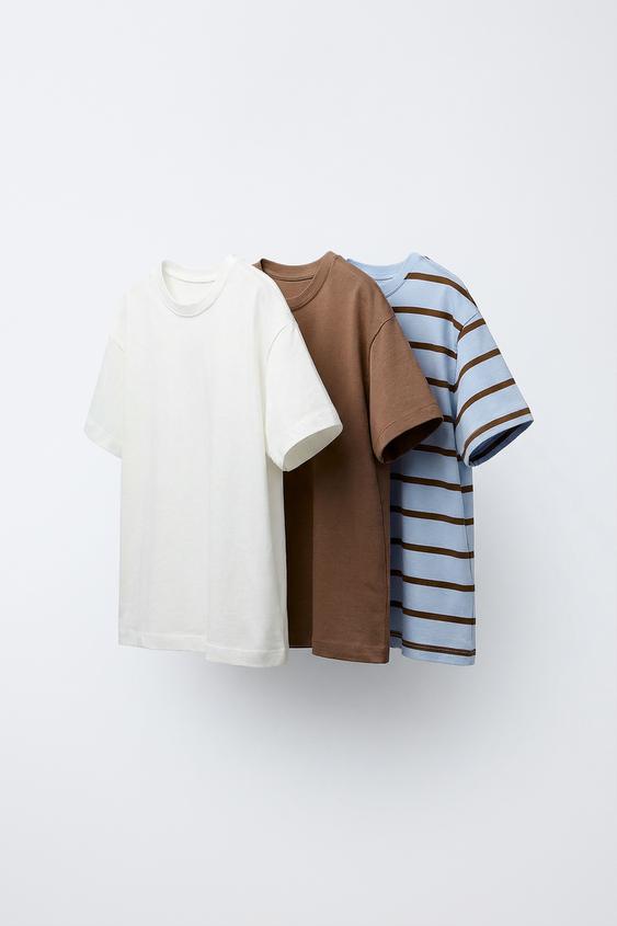 LOT DE TROIS HAUTS RAYÉS ET UNIS - Marron-Bleu de Zara - Image 0