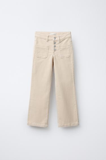 Zara STRAIGHT CORDUROY PANTS WITH POCKETS - Ecru - Image 0