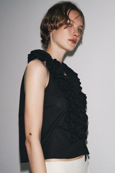 ТОП С ВОЛАНАМИ ZW COLLECTION — ЧЕРНЫЙ от Zara