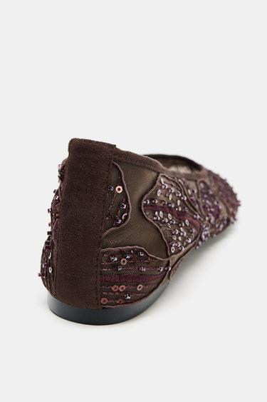 EMBROIDERED MESH BALLET FLATS - Brown by Zara - Image 5