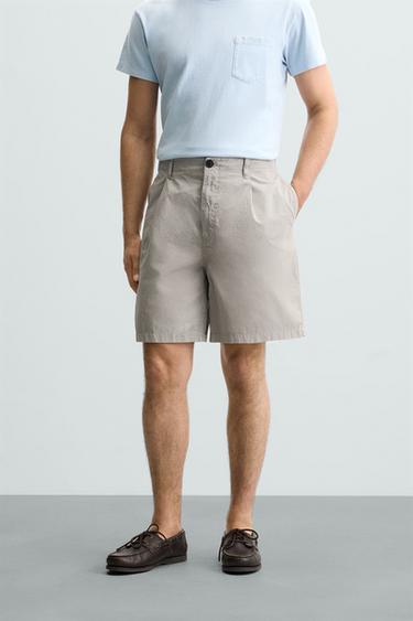 Zara RELAXED FIT CRINKLED SHORTS - Gray