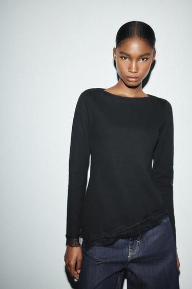 SOFT-TOUCH LACE TOP - Black by Zara
