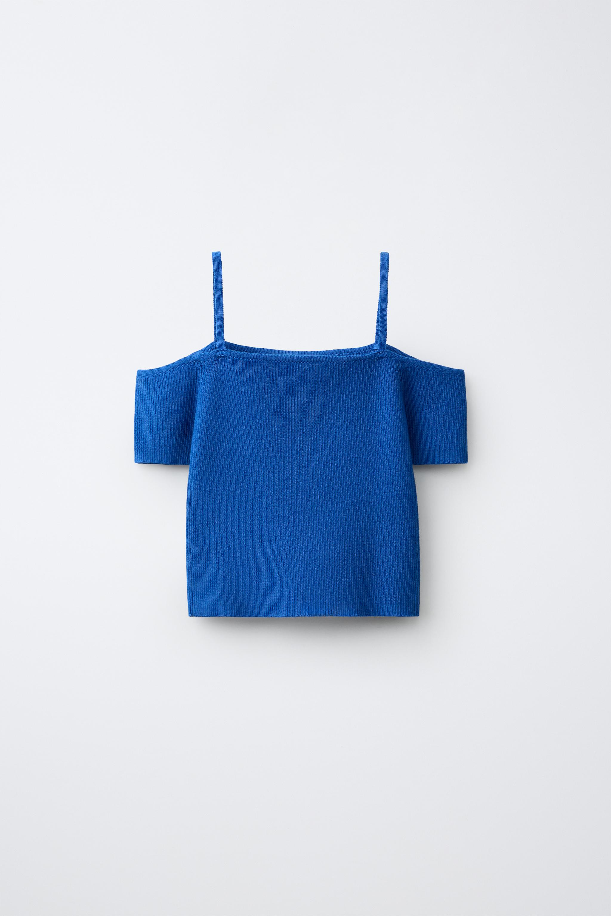 RIB KNIT STRIPED TOP — Electric blue