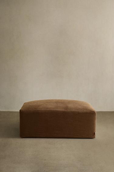POUFFE WITH REMOVABLE WASHED LINEN COVER - Brick by Zara
