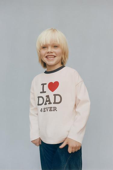 T-SHIRT WITH CONTRAST SLOGAN - Blue by Zara