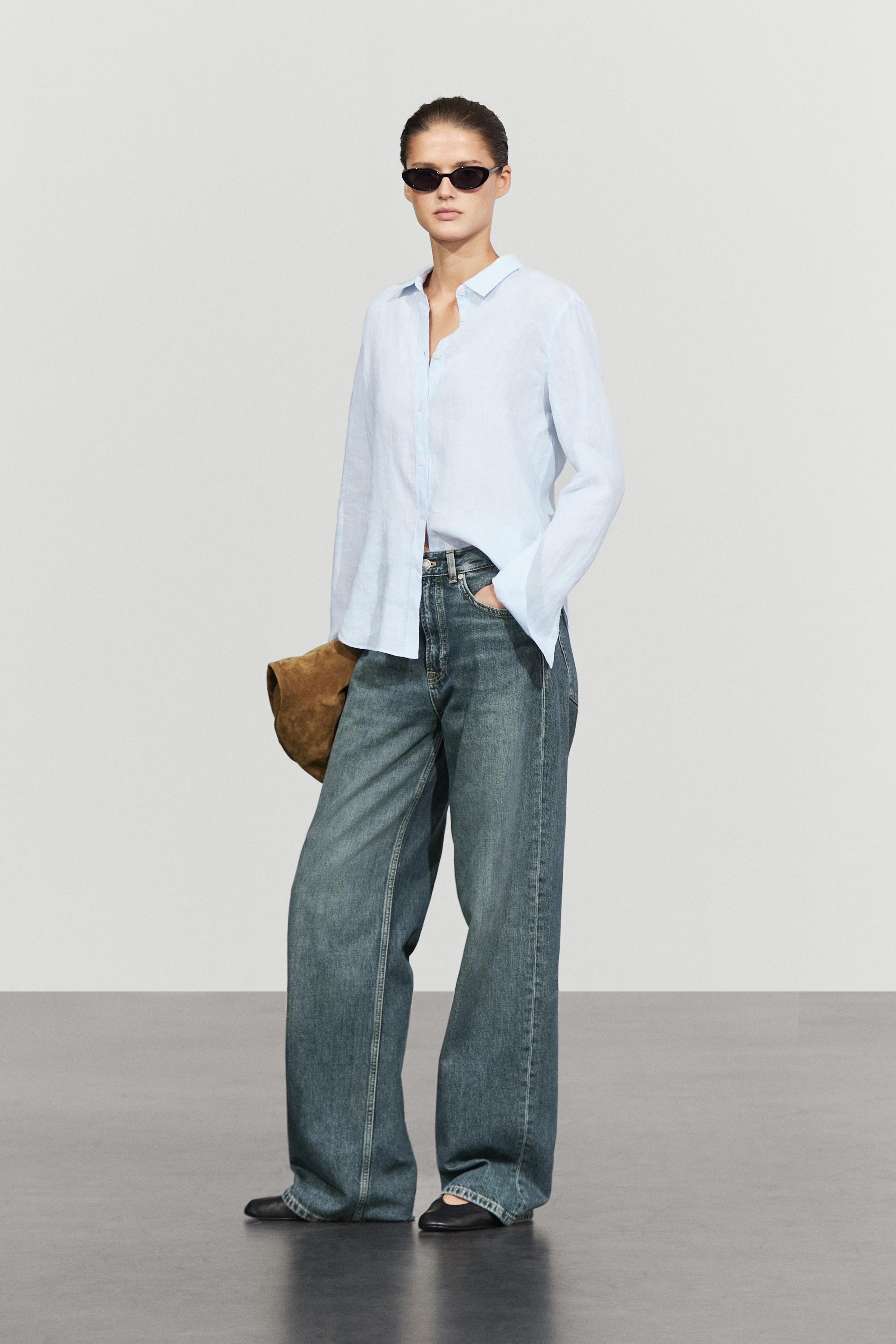 Regular fit 100% linen pinstriped shirt