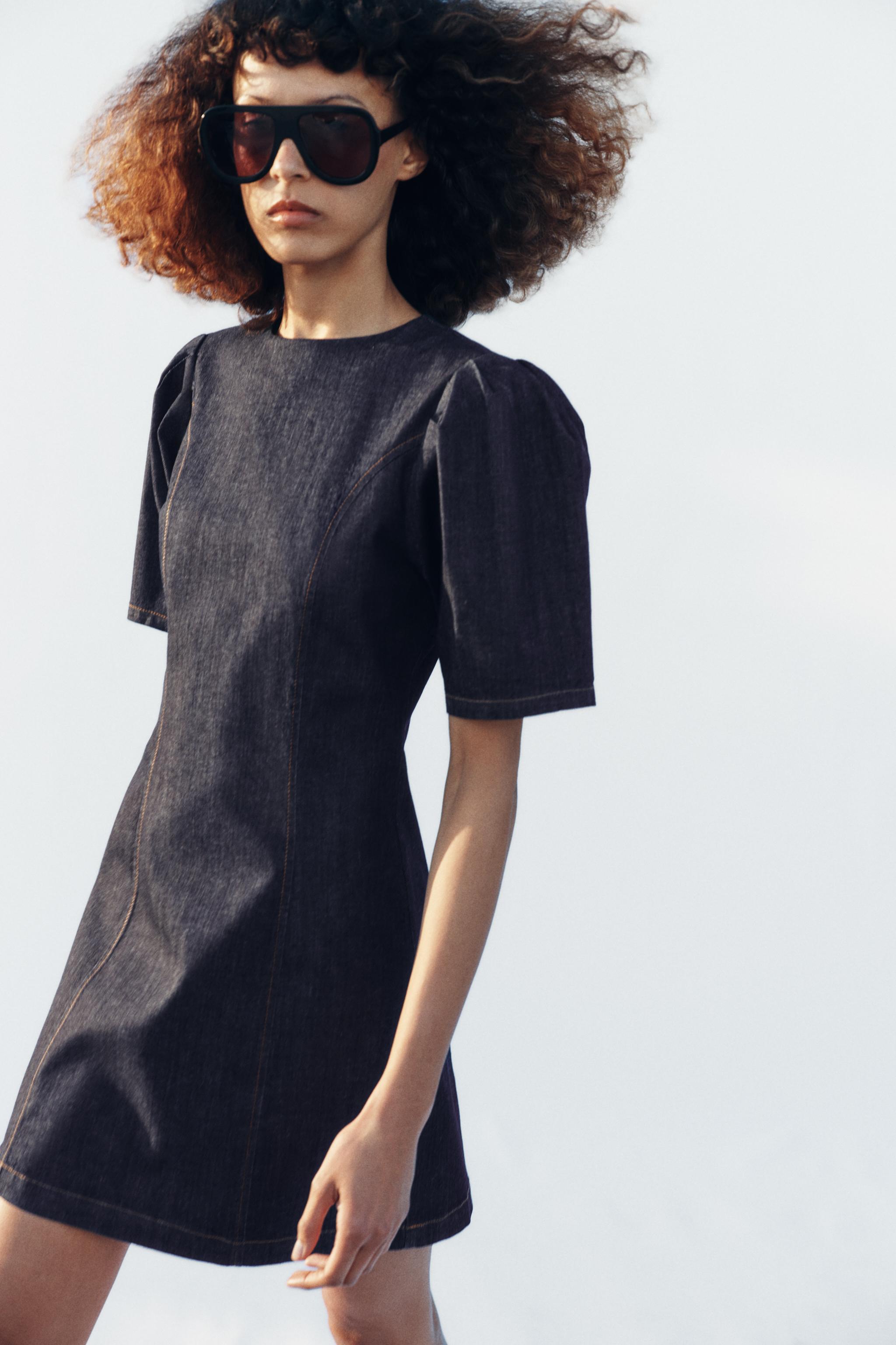 Z1975 PUFF SLEEVE MINI DENIM DRESS — Blue